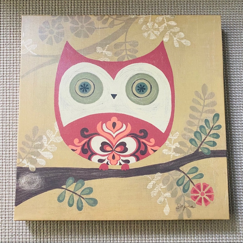 Patterned Owl canvas earth tones 12 x 12